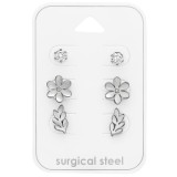Round, Flower And Olive Branch - 316L Surgical Grade Stainless Steel Steel Jewelry Sets SD45417