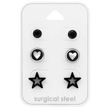 Round, Heart And Star - 316L Surgical Grade Stainless Steel Steel Jewelry Sets SD45421