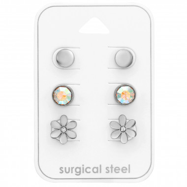 Round And Flower - 316L Surgical Grade Stainless Steel Steel Jewelry Sets SD45425
