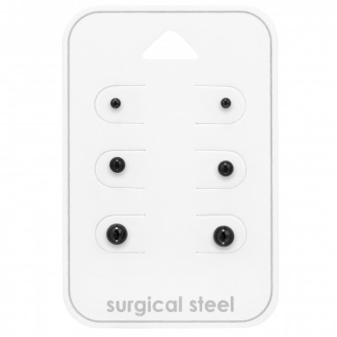 Round Black 2Mm, 3mm And 4mm - 316L Surgical Grade Stainless Steel Steel Jewelry Sets SD49603