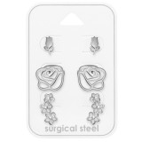 Tulip, Rose And Flowers - 316L Surgical Grade Stainless Steel Steel Jewelry Sets SD49608