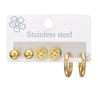 Hoop, Flower, Ball Gold Color - 316L Surgical Grade Stainless Steel Steel Jewelry Sets SD51449