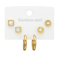 Square, Round And Hoop Gold Color - 316L Surgical Grade Stainless Steel Steel Jewelry Sets SD51452