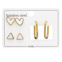 Heart, Triangle, Rectangular Hoop Gold Color - 316L Surgical Grade Stainless Steel Steel Jewelry Sets SD51453