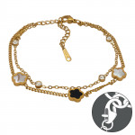 Double-Layer Triple Flower & Crystal Gold Color - 316L Surgical Grade Stainless Steel Men Steel Bracelet SD51548