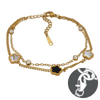 Double-Layer Triple Flower & Crystal Gold Color - 316L Surgical Grade Stainless Steel Men Steel Bracelet SD51548