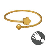 Twisted Cable Floral Cuff Bangle Gold Color - 316L Surgical Grade Stainless Steel Men Steel Bracelet SD51549