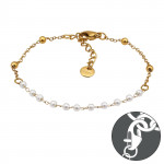 Imitation Pearl Station Bead Gold Color - 316L Surgical Grade Stainless Steel Men Steel Bracelet SD51550