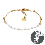 Imitation Pearl Station Bead Gold Color - 316L Surgical Grade Stainless Steel Men Steel Bracelet SD51550