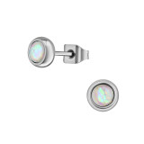 Surgical Steel Round 5mm Ear Studs With Synthetic Opal - 316L Surgical Grade Stainless Steel Stainless Steel Ear studs SD34479