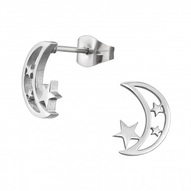 Crescent Moon And Star - 316L Surgical Grade Stainless Steel Stainless Steel Ear studs SD44826