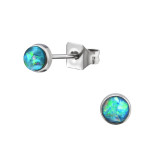 High Polish Surgical Steel Round 5mm Ear Studs With Synthetic Opal - 316L Surgical Grade Stainless Steel Stainless Steel Ear studs SD45198