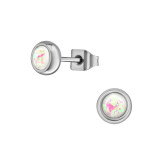 High Polish Surgical Steel Round 5mm Ear Studs With Synthetic Opal - 316L Surgical Grade Stainless Steel Stainless Steel Ear studs SD45412