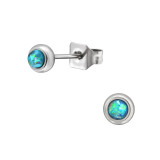 High Polish Surgical Steel Round 5mm Ear Studs With Synthetic Opal - 316L Surgical Grade Stainless Steel Stainless Steel Ear studs SD45413