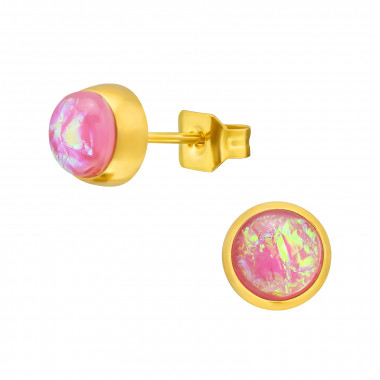 Gold Surgical Steel Round 5mm Ear Studs With Synthetic Opal - 316L Surgical Grade Stainless Steel Stainless Steel Ear studs SD45626