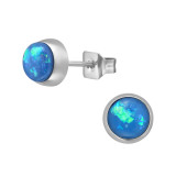 High Polish Surgical Steel Round 5mm Ear Studs With Synthetic Opal - 316L Surgical Grade Stainless Steel Stainless Steel Ear studs SD45627