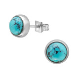 High Polish Surgical Steel Round 6mm Ear Studs With Semi Precious - 316L Surgical Grade Stainless Steel Stainless Steel Ear studs SD45628