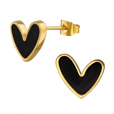 Black Colored Heart - 316L Surgical Grade Stainless Steel Stainless Steel Ear studs SD49974