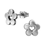 8mm Flower Petal With Centered Open Heart - 316L Surgical Grade Stainless Steel Stainless Steel Ear studs SD49976
