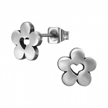 8mm Flower Petal With Centered Open Heart - 316L Surgical Grade Stainless Steel Stainless Steel Ear studs SD49976