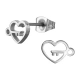 Heart With Key - 316L Surgical Grade Stainless Steel Stainless Steel Ear studs SD50048