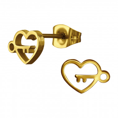 Heart With Key - 316L Surgical Grade Stainless Steel Stainless Steel Ear studs SD50049