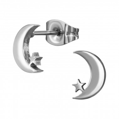 8mm Moon With Star - 316L Surgical Grade Stainless Steel Stainless Steel Ear studs SD50122