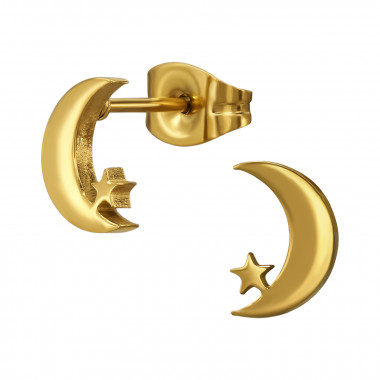 8mm Moon With Star - 316L Surgical Grade Stainless Steel Stainless Steel Ear studs SD50123