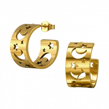 16mm Moon And Star - 316L Surgical Grade Stainless Steel Stainless Steel Ear studs SD50153