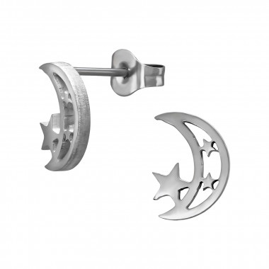 10mm Moon With Stars - 316L Surgical Grade Stainless Steel Stainless Steel Ear studs SD50228