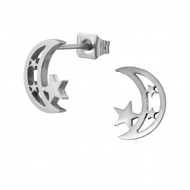 10mm Moon With Stars - 316L Surgical Grade Stainless Steel Stainless Steel Ear studs SD50228