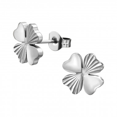 10mm Four Leaf Textured Clover - 316L Surgical Grade Stainless Steel Stainless Steel Ear studs SD50245