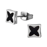 6mm Square With Black Four-Lobed Pattern - 316L Surgical Grade Stainless Steel Stainless Steel Ear studs SD50249