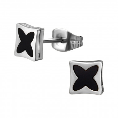 6mm Square With Black Four-Lobed Pattern - 316L Surgical Grade Stainless Steel Stainless Steel Ear studs SD50249