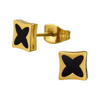 6mm Square With Black Four-Lobed Pattern - 316L Surgical Grade Stainless Steel Stainless Steel Ear studs SD50250 6mm Square With Black Four-Lobed Pattern - 316L Surgical Grade Stainless Steel Stainless Steel Ear studs SD50250