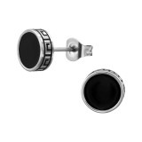 Black Circle With Pattern - 316L Surgical Grade Stainless Steel Stainless Steel Ear studs SD50324