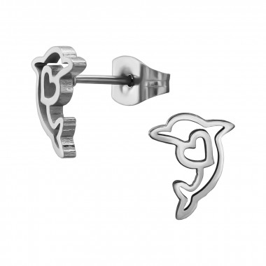 Dolphin And Heart - 316L Surgical Grade Stainless Steel Stainless Steel Ear studs SD50358