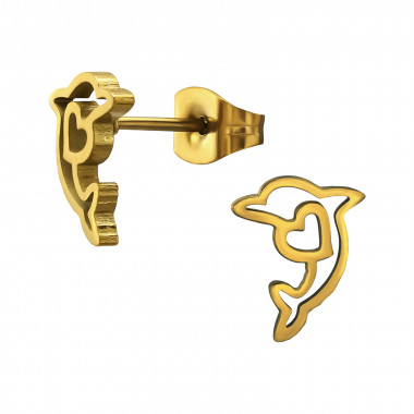 Dolphin And Heart - 316L Surgical Grade Stainless Steel Stainless Steel Ear studs SD50359