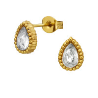 8.5Mm Teardrop Textured Border Gold Color - 316L Surgical Grade Stainless Steel Stainless Steel Ear studs SD51431 8.5Mm Teardrop Textured Border Gold Color - 316L Surgical Grade Stainless Steel Stainless Steel Ear studs SD51431