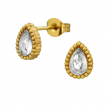 8.5Mm Teardrop Textured Border Gold Color - 316L Surgical Grade Stainless Steel Stainless Steel Ear studs SD51431