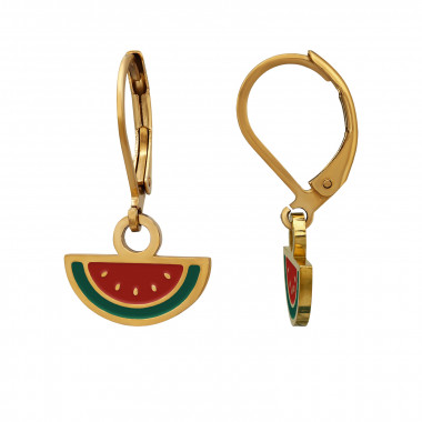 Watermelon Slice Lever Back Gold Color - 316L Surgical Grade Stainless Steel  SD51456