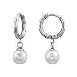 10mm Hoop With Dangling 8mm Pearl - 316L Surgical Grade Stainless Steel Stainless Steel Earrings SD49962
