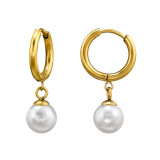 10mm Hoop With Dangling 8mm Pearl - 316L Surgical Grade Stainless Steel Stainless Steel Earrings SD49963
