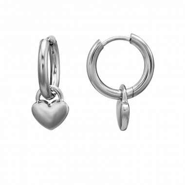 2.5X16Mm Hoop With Dangling Heart - 316L Surgical Grade Stainless Steel Stainless Steel Earrings SD51265
