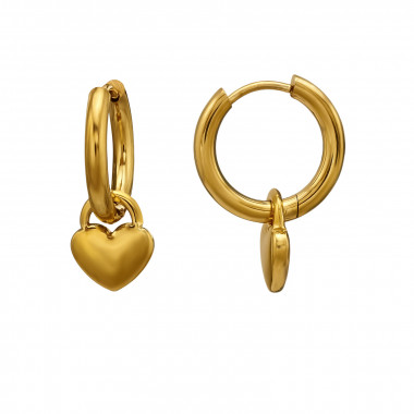 2.5X16Mm Hoop With Dangling Heart Gold Color - 316L Surgical Grade Stainless Steel Stainless Steel Earrings SD51266