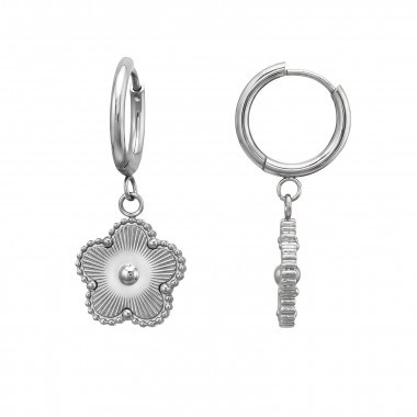 15mm Hoop With Flower - 316L Surgical Grade Stainless Steel Stainless Steel Earrings SD51267
