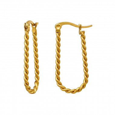 30.5Mm Rope Gold Color French Lock - 316L Surgical Grade Stainless Steel Stainless Steel Earrings SD51298