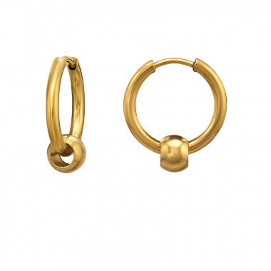 2X15Mm Hoop With 5mm Ball Gold Color - 316L Surgical Grade Stainless Steel Stainless Steel Earrings SD51437