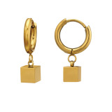 Hoop With Dangling 5mm Square - 316L Surgical Grade Stainless Steel Stainless Steel Earrings SD51443