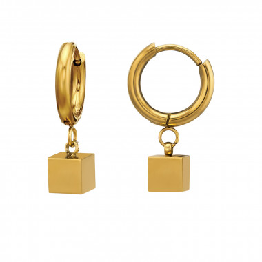 Hoop With Dangling 5mm Square - 316L Surgical Grade Stainless Steel Stainless Steel Earrings SD51443